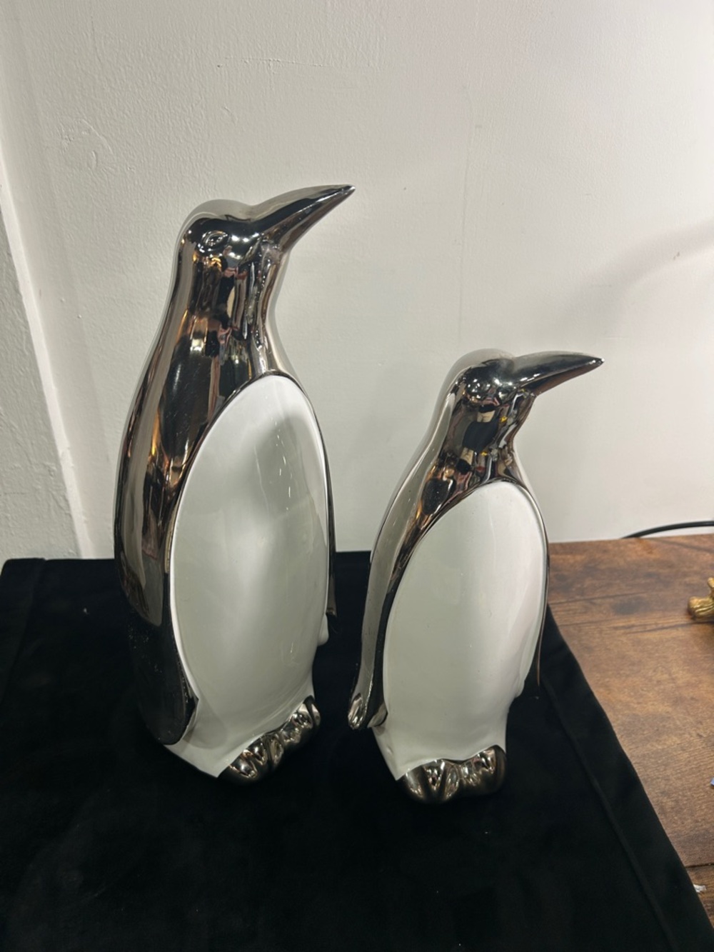 Z Gallerie Silver and White Ceramic Penguin Sculptures (Set of 2)